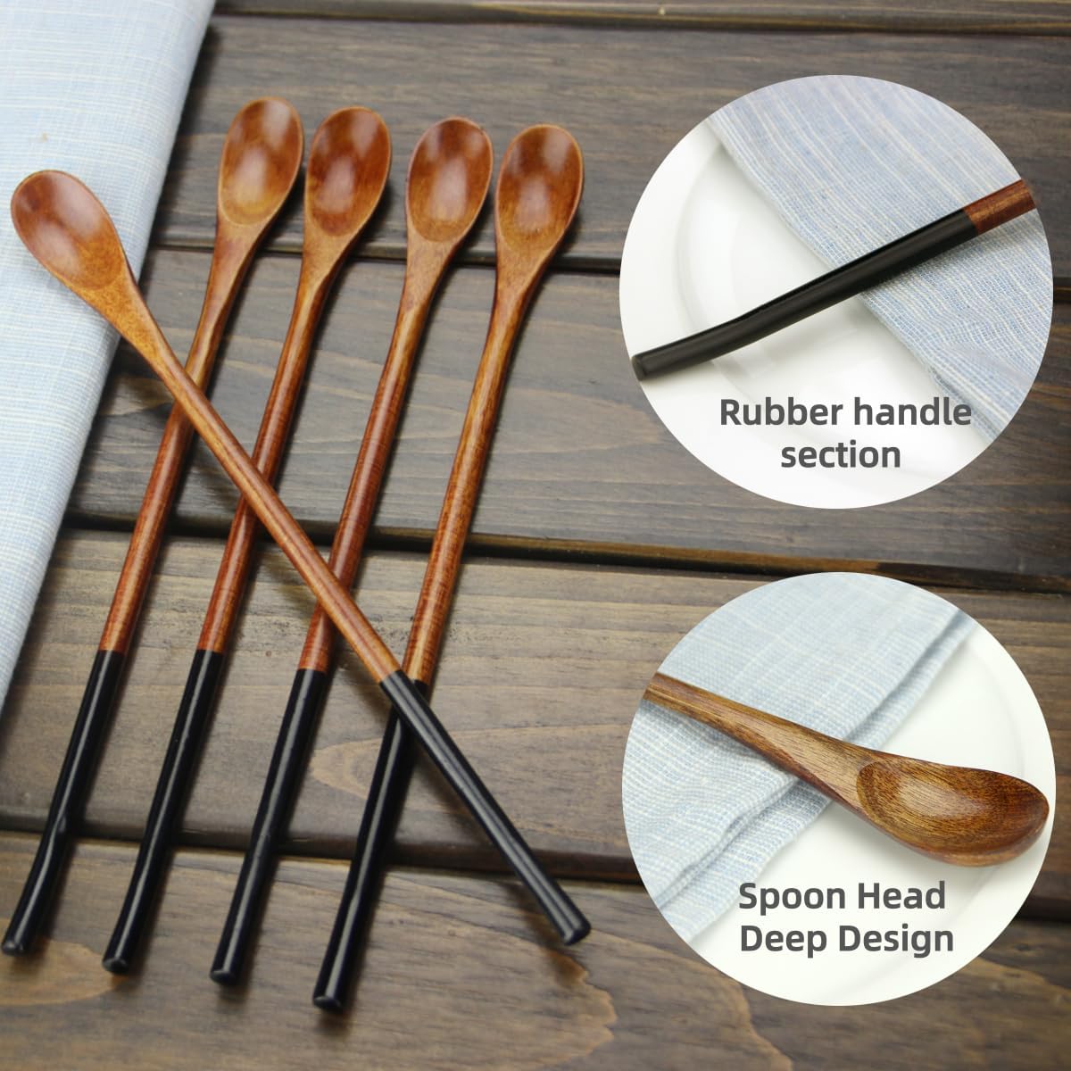 6 Cucharas Madera 9pulg Mango Largo Reutilizables