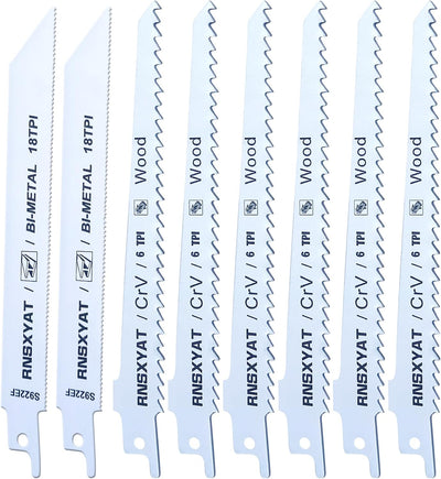 8 Pzas Hojas Sierra Alternante 15cm 6TPI 18TPI con Estuche