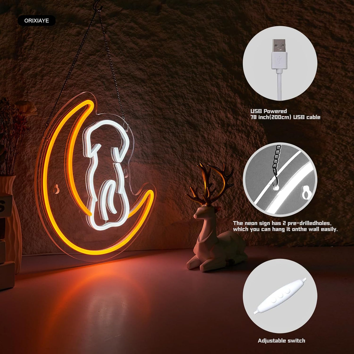 Letrero neón perro luces LED decoración pared niños