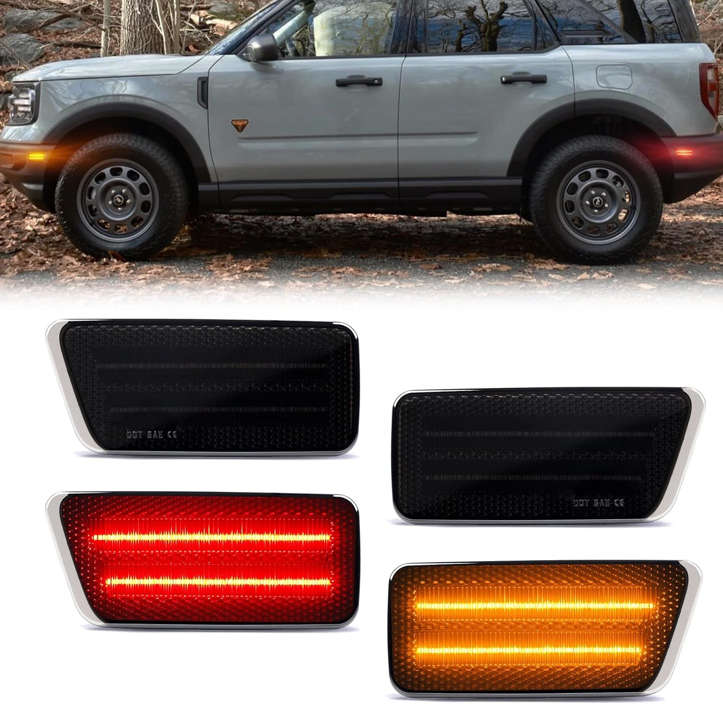 Luces LED laterales Ford Bronco Sport 21-24 rojo ámbar 4uds