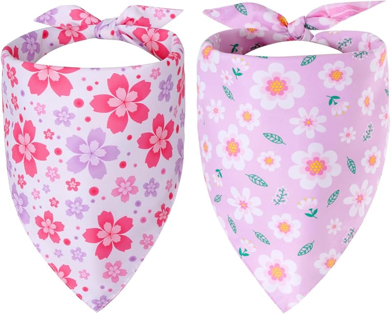 2 Bandanas Reversibles para Mascotas Estampado Floral Morado Rosa