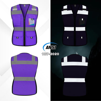 Chaleco seguridad mujer 11 bolsillos malla reflectante neón