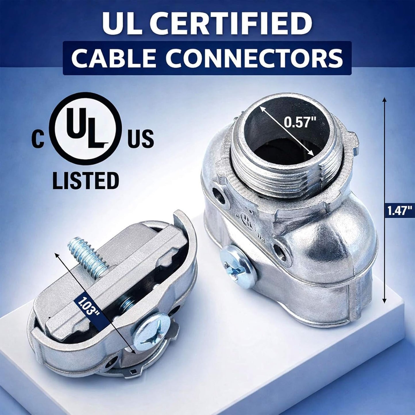 24 Pzas Conector Dúplex Metal Flexible 3/8 para Cable AC/NM