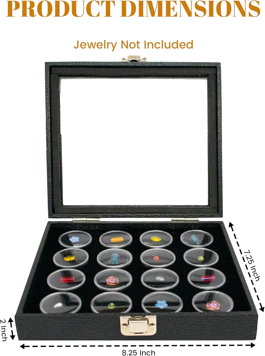 Caja expositora joyas 8.25x7.25" forro espuma bandeja negra