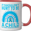 Taza cerámica para conciencia sobre abuso infantil roja/blanca