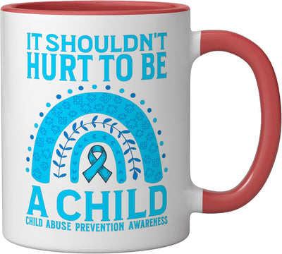 Taza cerámica para conciencia sobre abuso infantil roja/blanca