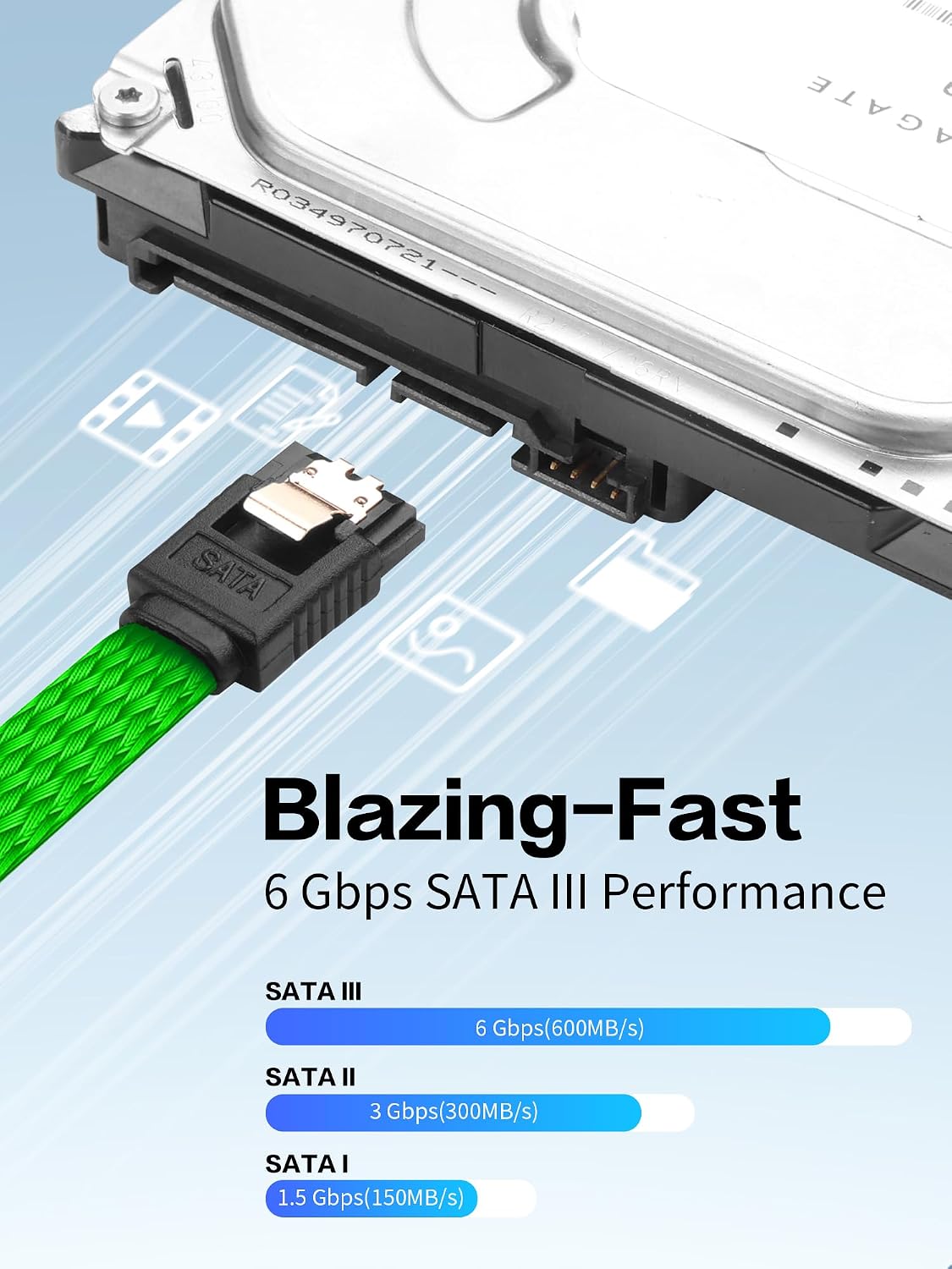 4 Cables SATA III 20pulg 6GBPS 90grados con Pestillo Verde
