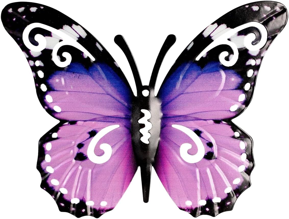 Decoración mariposa metal 3D para pared jardín morado