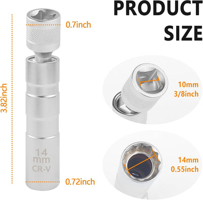 Caja bujía 14mm con llave magnética 12 puntas 3/8