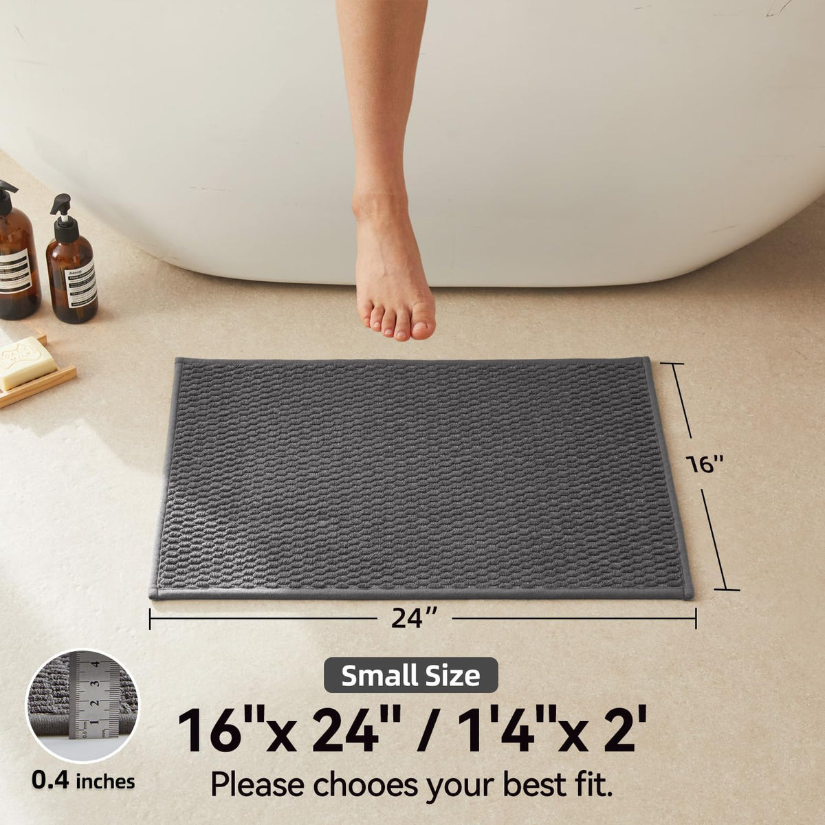 Alfombras baño antideslizantes lavables 16x24pulg gris oscuro