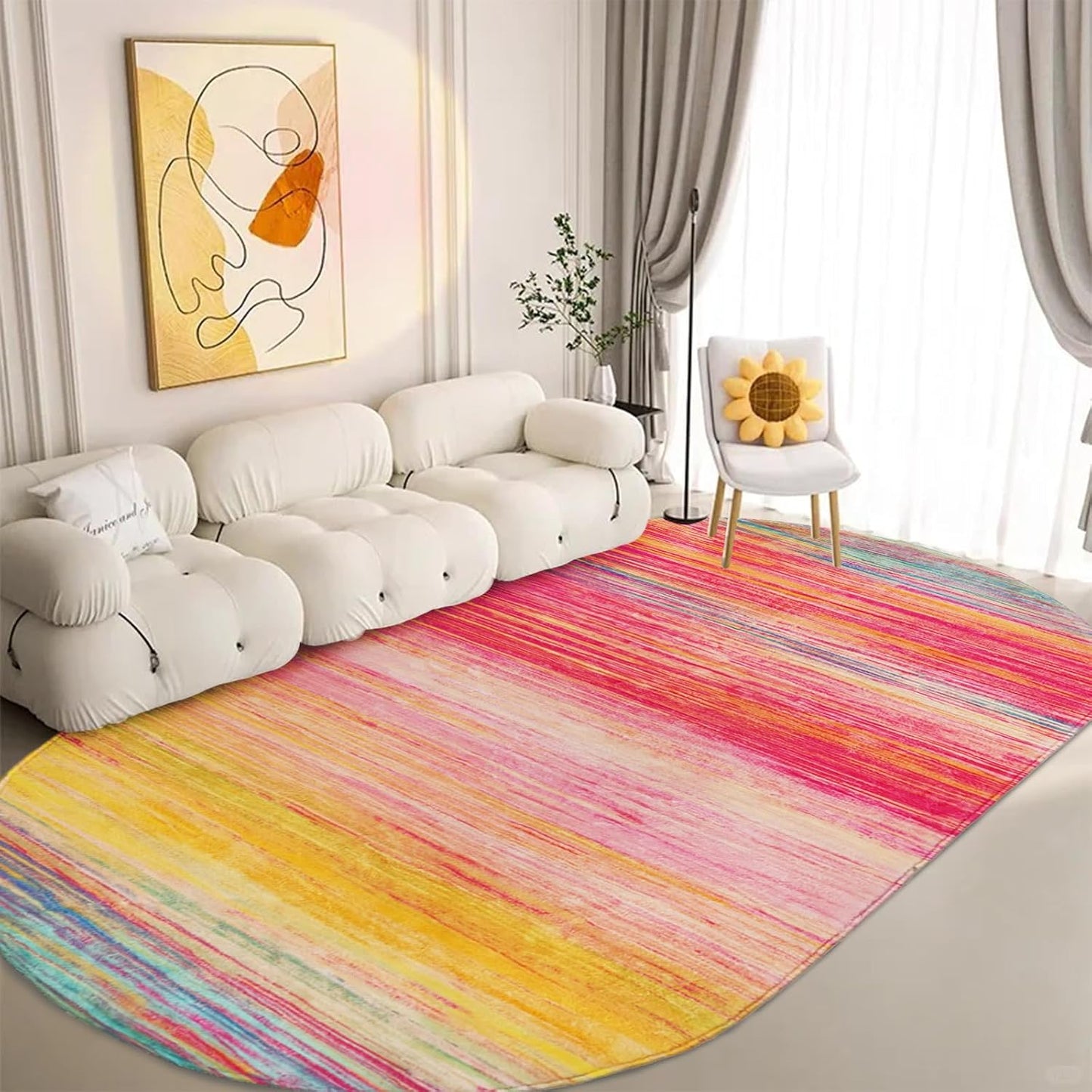 Alfombra ovalada para niños 5x7ft lavable suave a rayas
