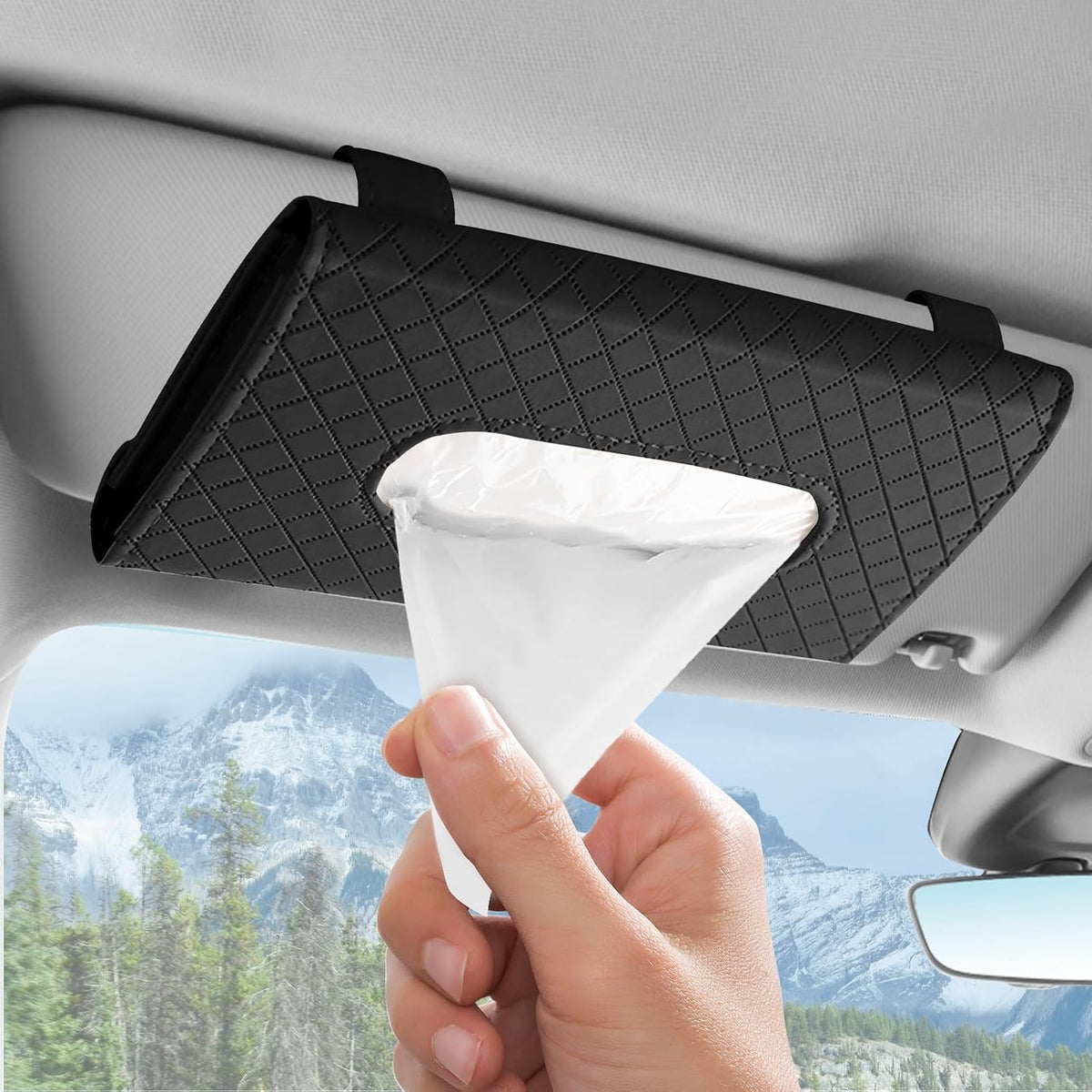 Soporte pañuelos coche cuero PU dispensador parasol