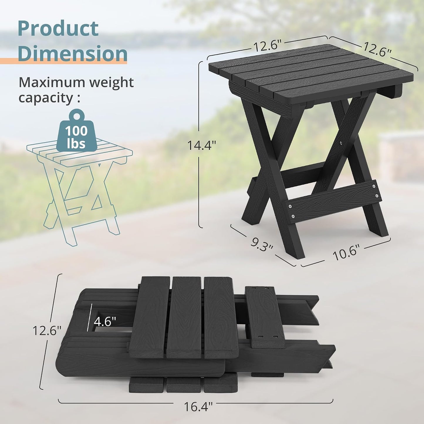 Mesa auxiliar plegable exterior 14" color negro