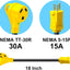 Cable adaptador caravana 30A a 110V 18" NEMA TT-30R