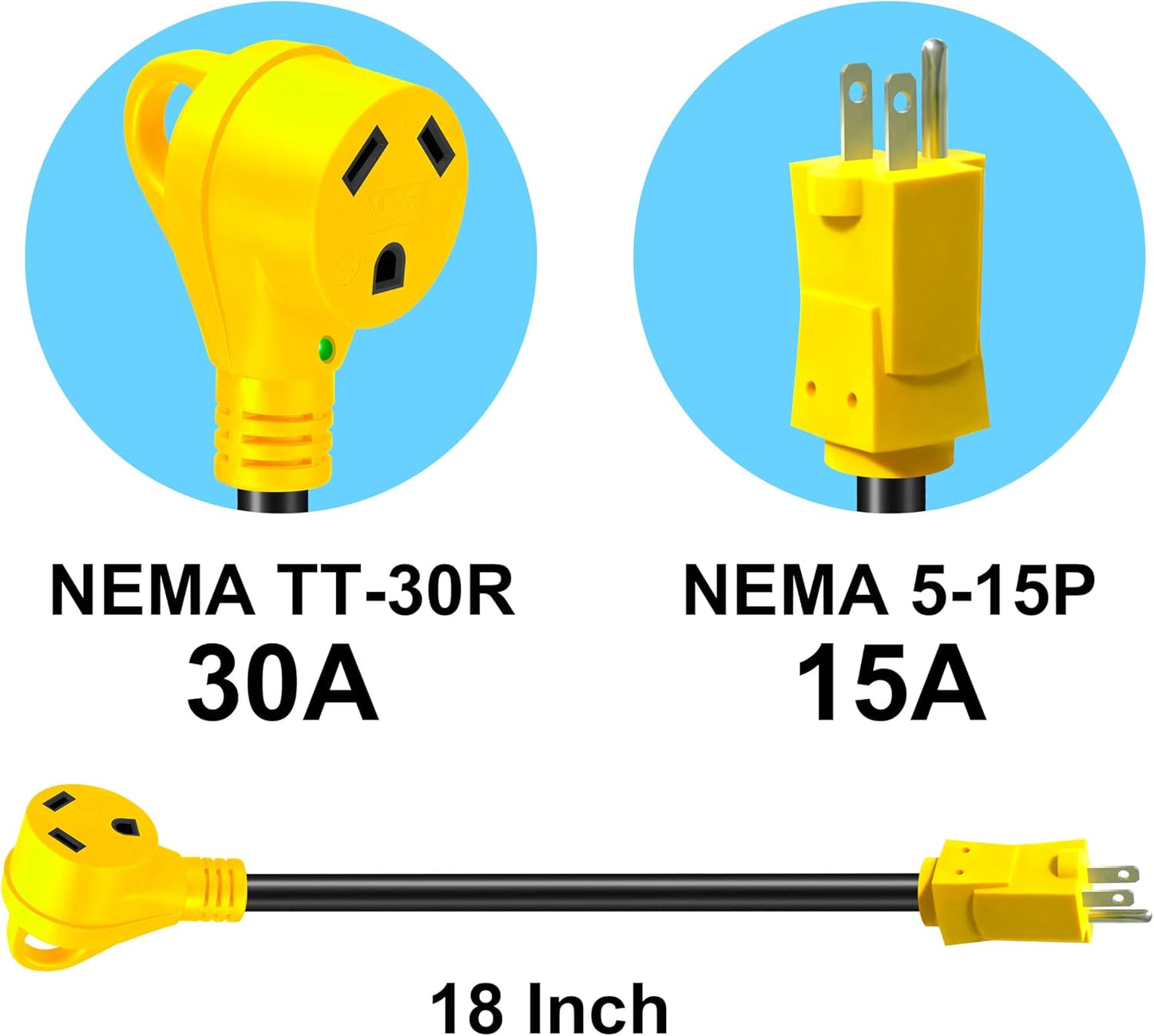 Cable adaptador caravana 30A a 110V 18" NEMA TT-30R