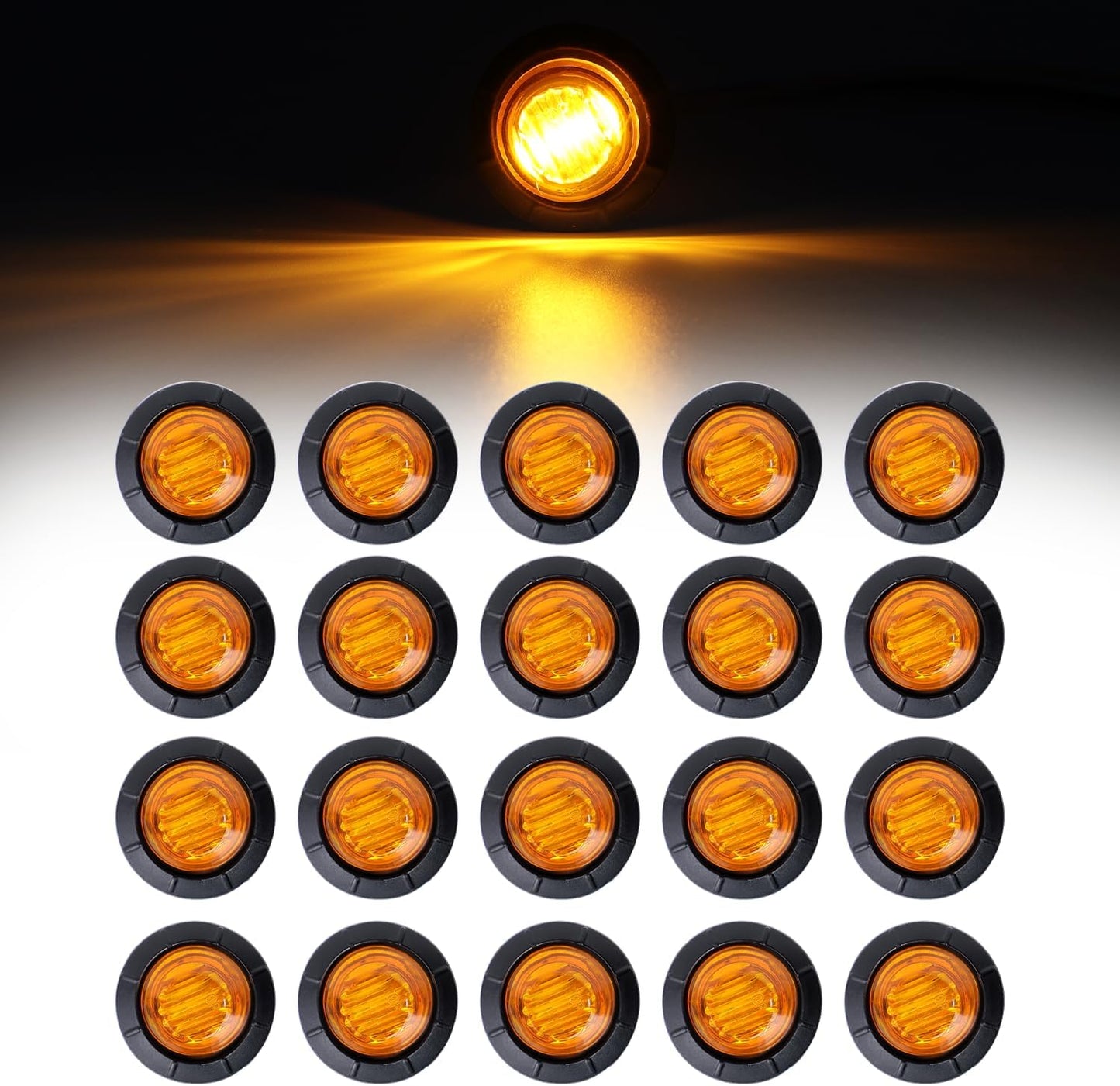20 Luces LED Ámbar 3/4" Selladas para Remolque 12V