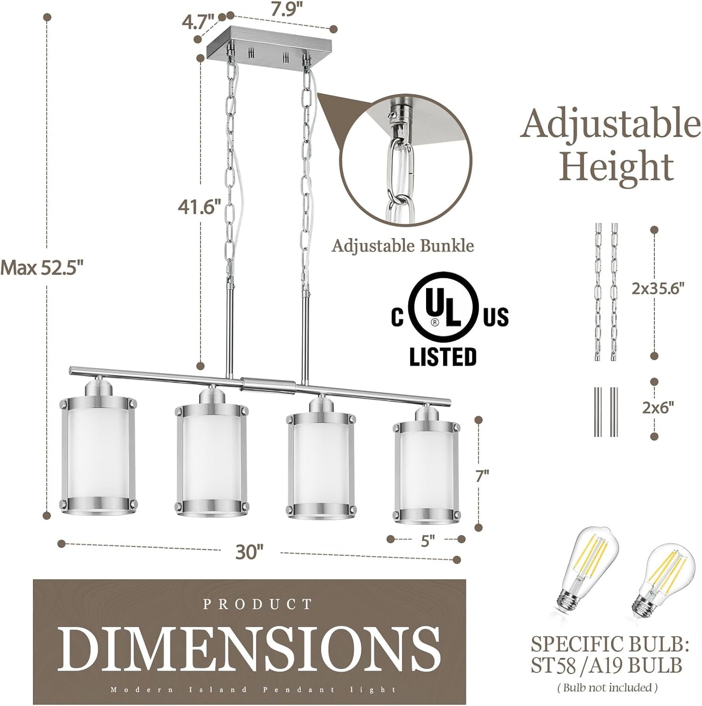 Lámpara isla cocina 4 luces níquel cepillado vidrio