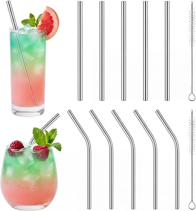 10 pajitas cortas de metal reutilizables para taza de café