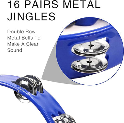 Pandereta metal cascabeles para niños y adultos color azul