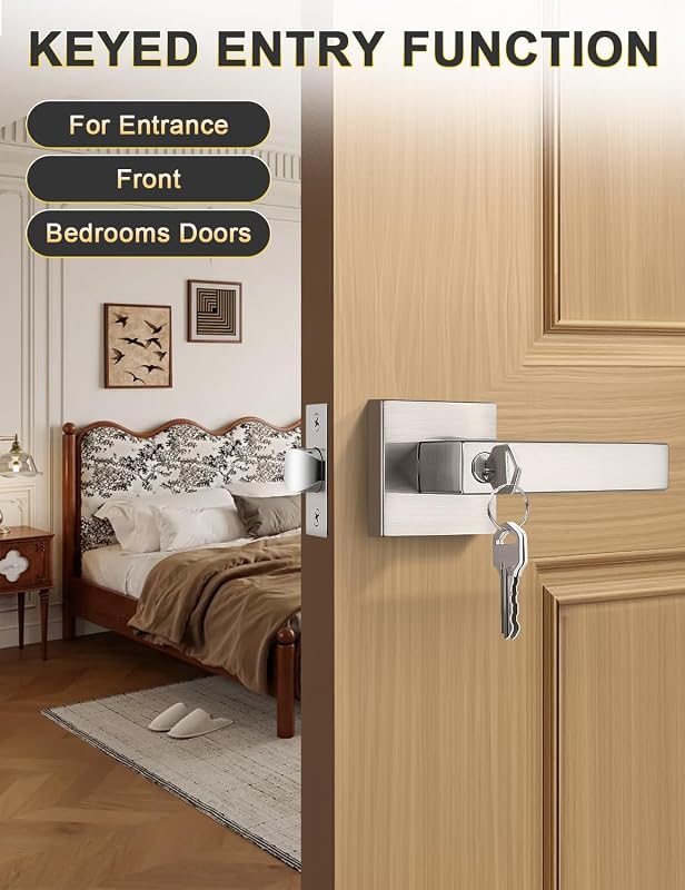 5 Manijas Puerta Cerradura Níquel Cepillado Set
