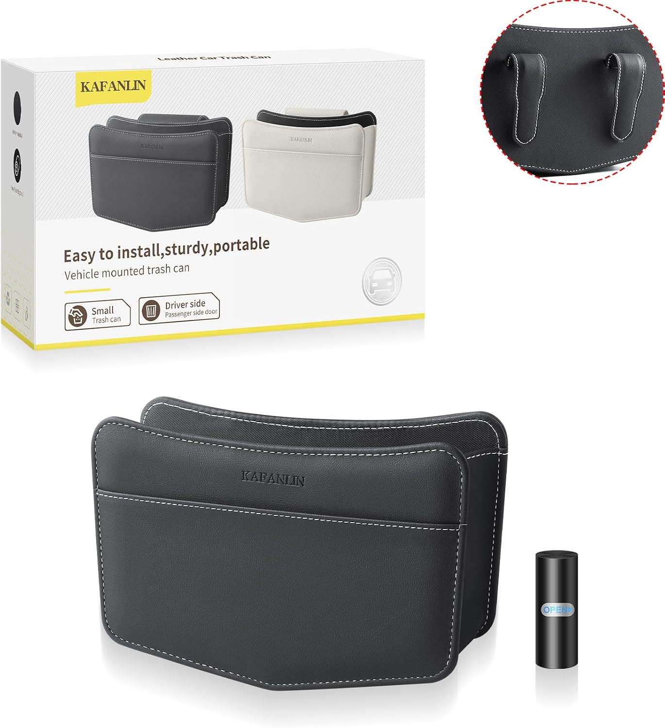 Cubo basura cuero automóvil contenedor plegable negro