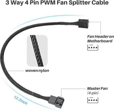 Cable extensión ventilador PC 12pulg color negro