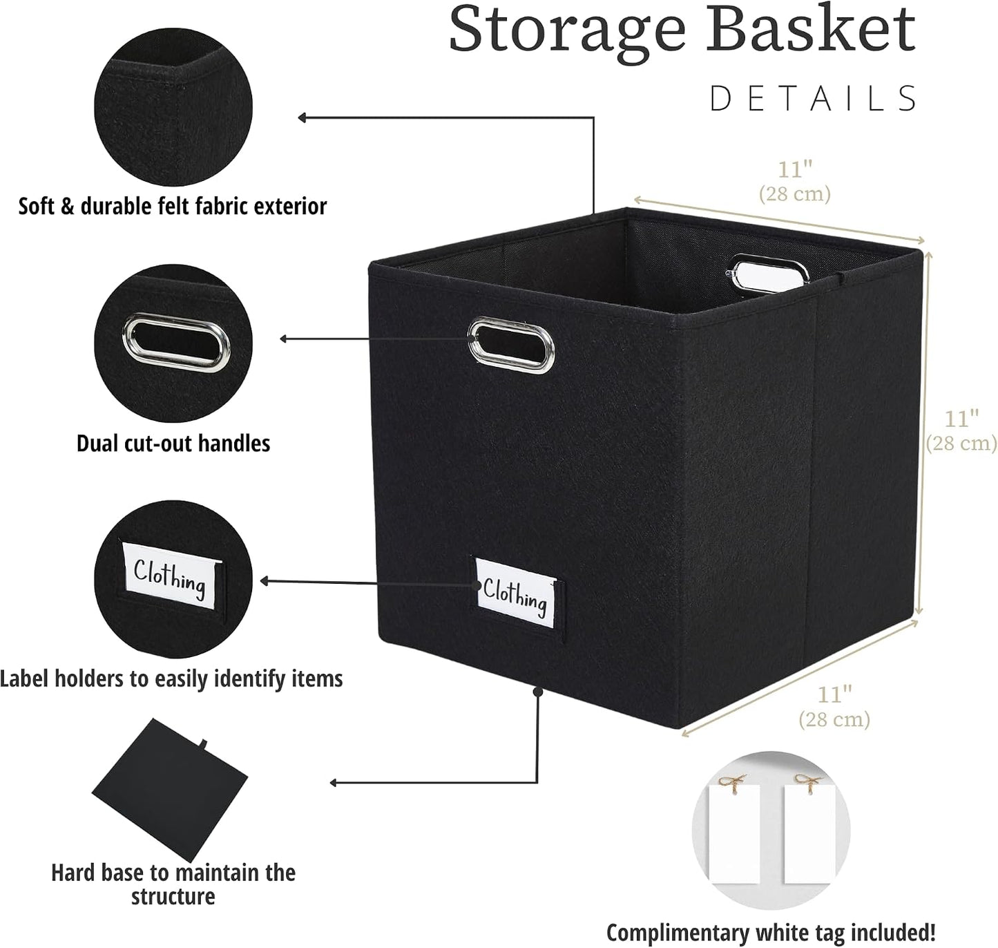 6 Cestas Almacenamiento 11" Negro con Etiquetas Kallax