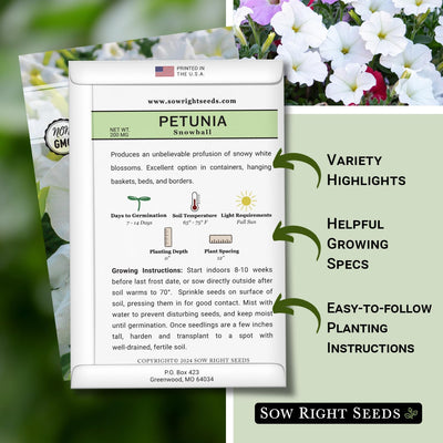 Semillas petunia Snowball blancas para jardín y contenedores