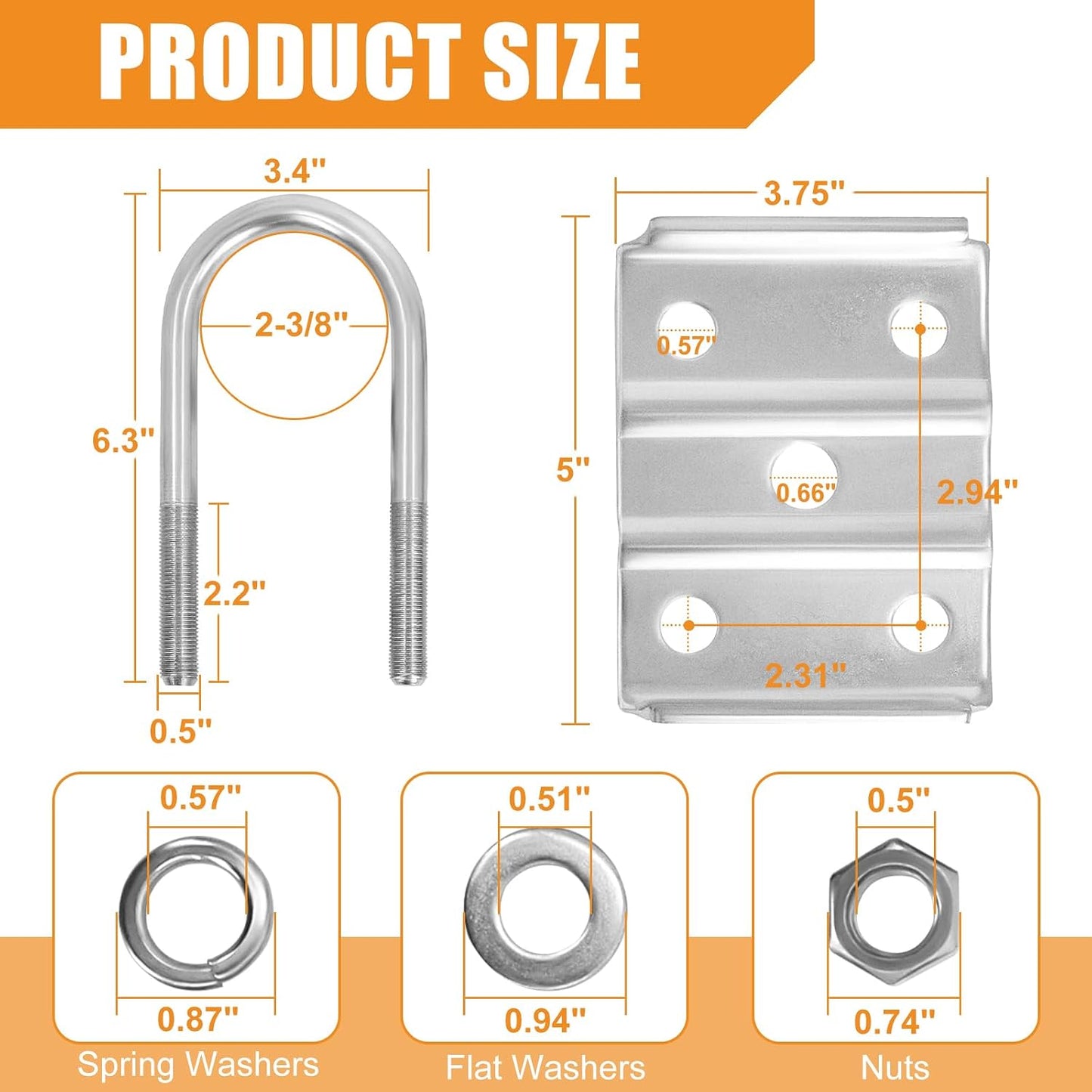 Kit pernos en U remolque 6-1/4" 3500lb 2-3/8" pack 2