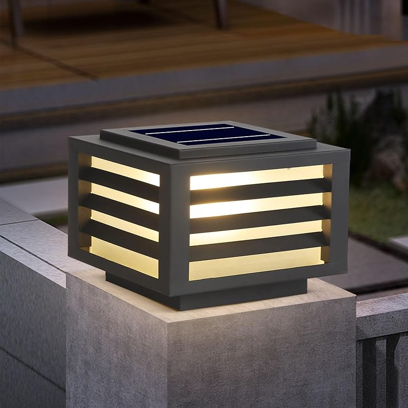 Luz solar LED para poste exterior IP65 cuadrada negra