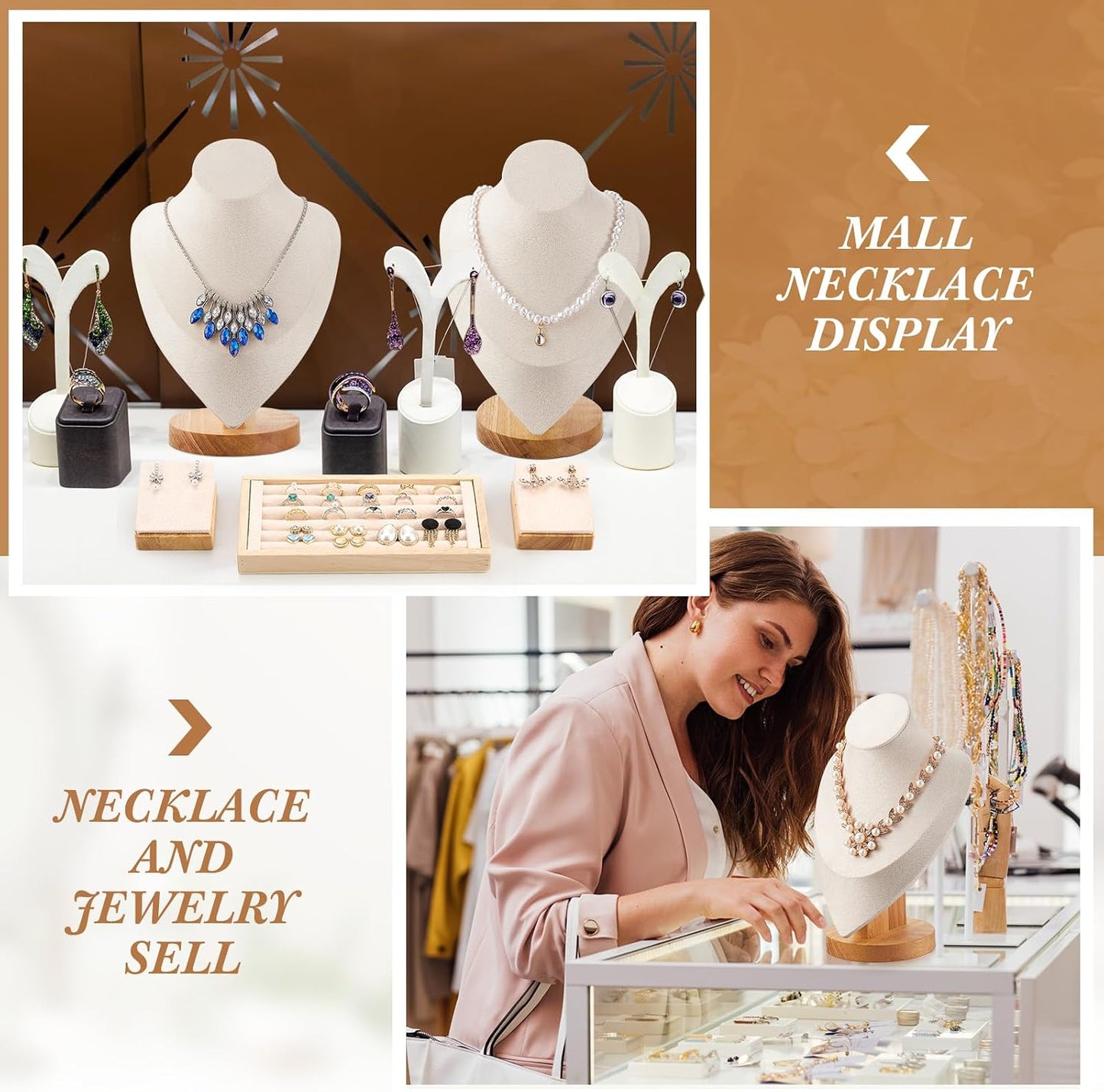 7 Pzas Organiz. Joyas Bambú Soporte Collares Anillos
