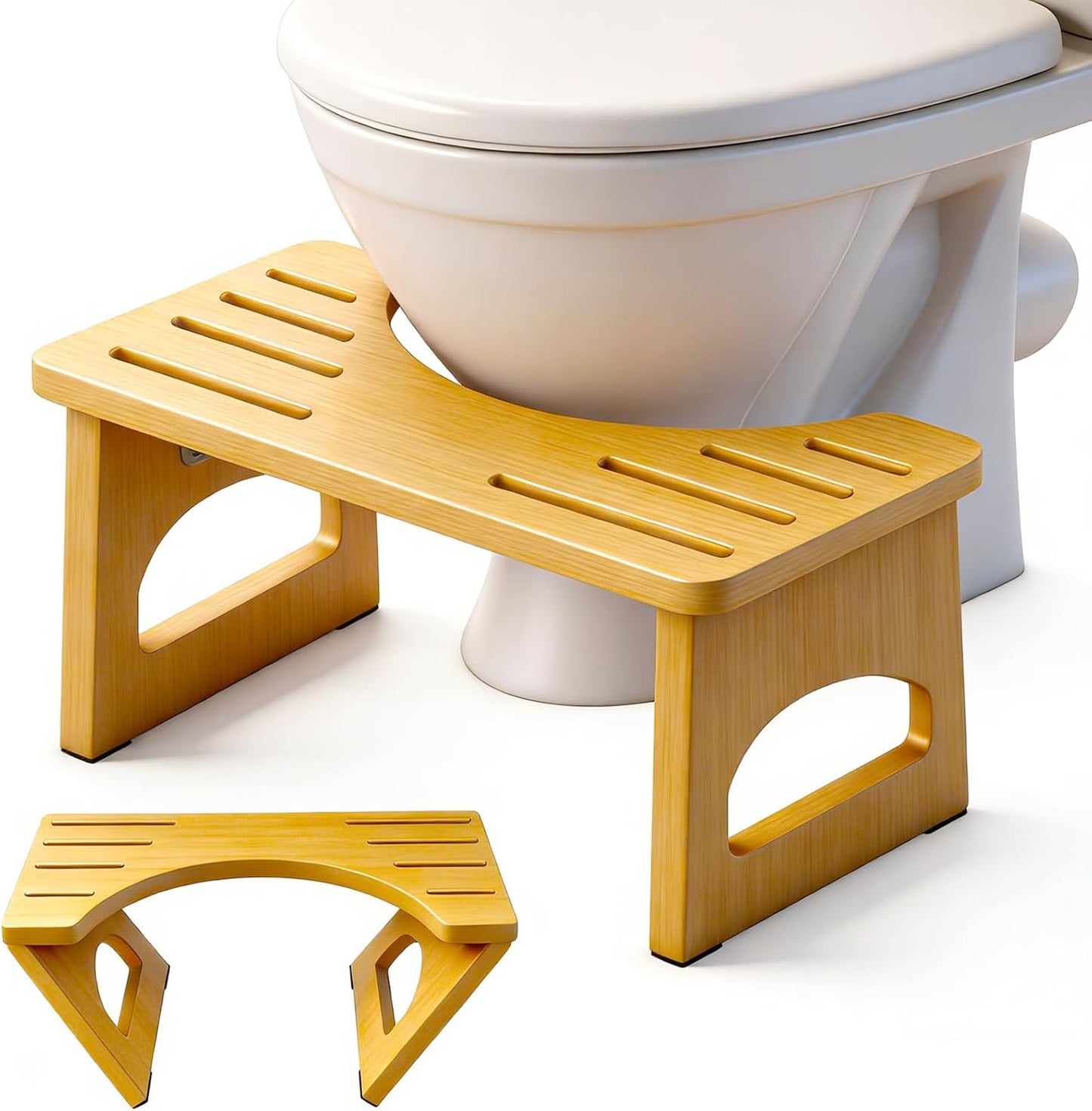 Taburete plegable baño bambú 7pulg set 2 con tira antiderrap