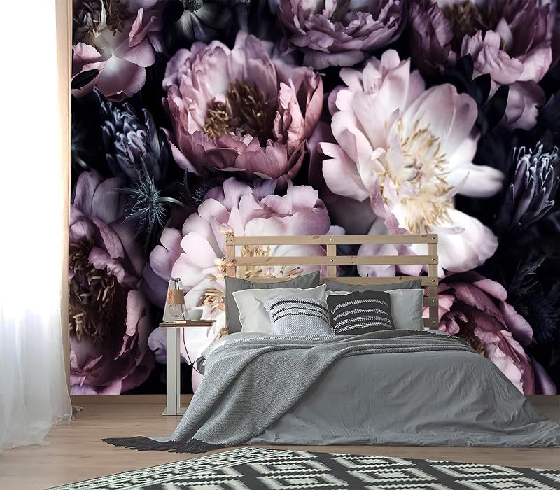 Papel tapiz floral peonía morada 132x92"