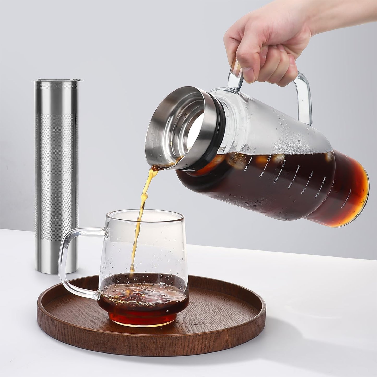 Cafetera frío 68oz vidrio acero inox con tapa hermética