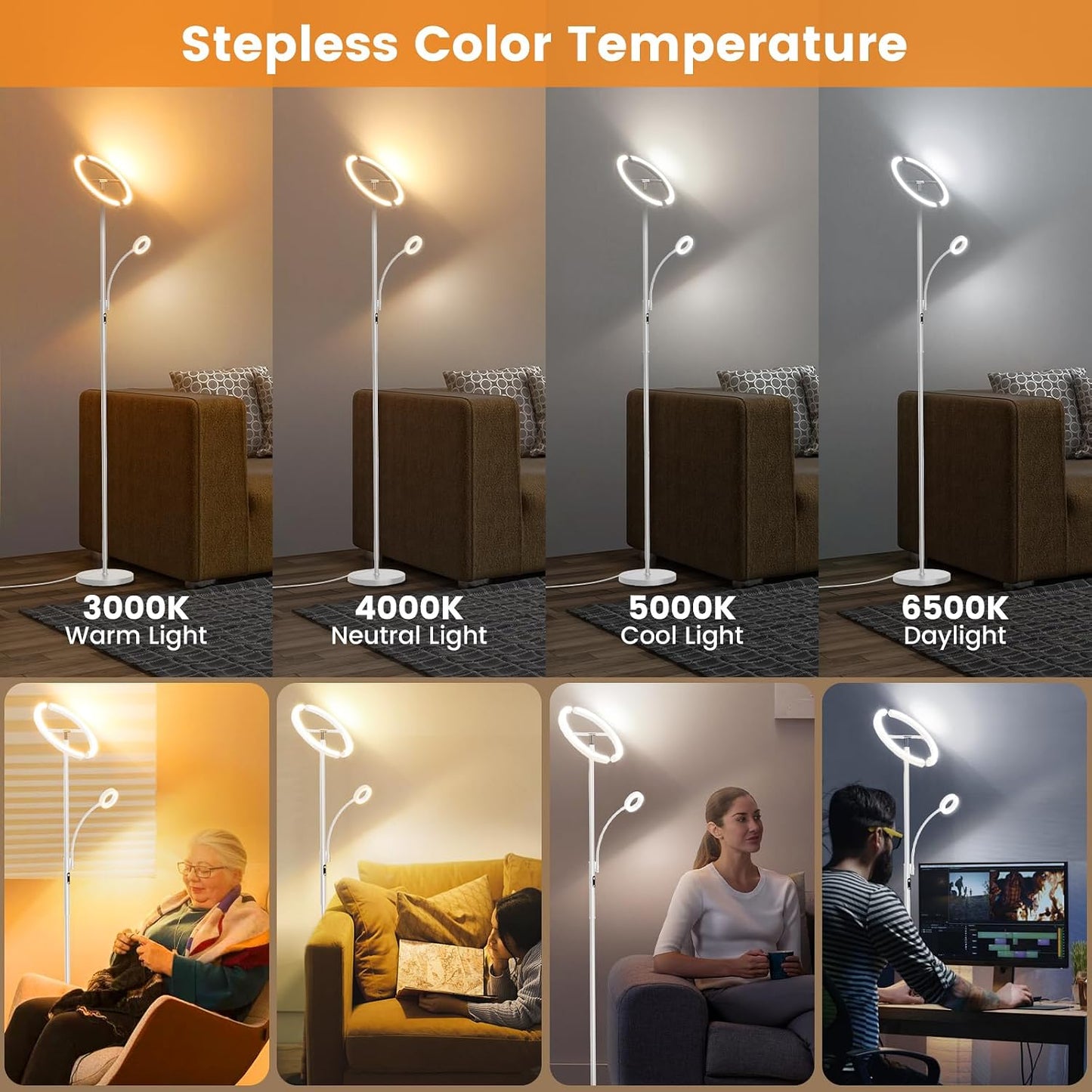 Lámpara LED blanca regulable con control remoto 4 colores