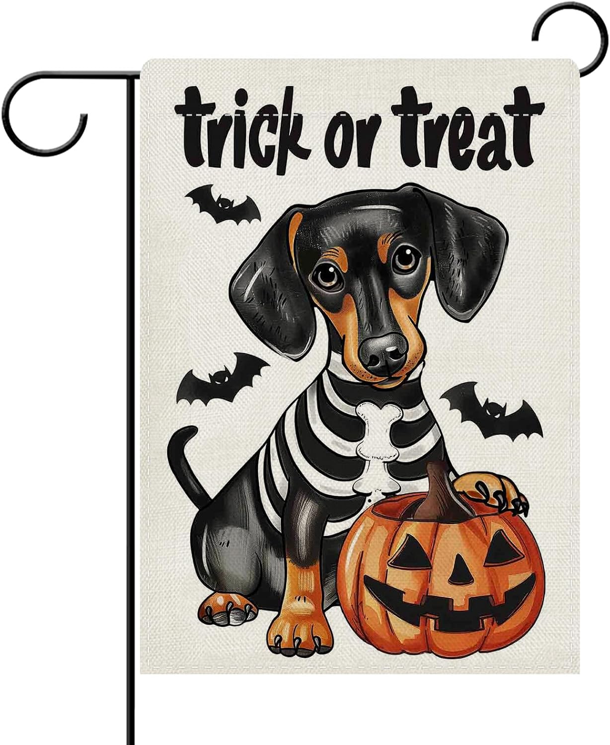 Bandera Halloween perro salchicha calavera decoración jardín