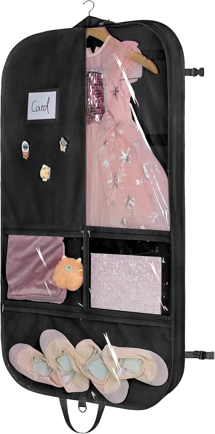Bolsa traje baile 40" negra 3 bolsillos transparentes