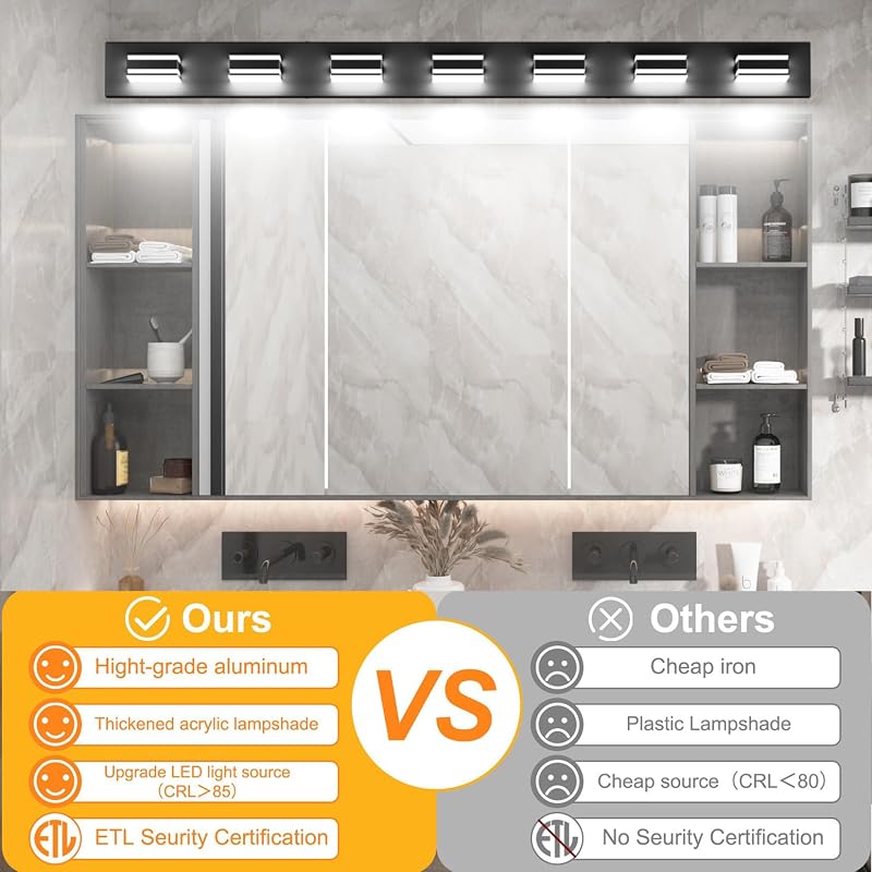 Lámpara tocador 55" 7 luces LED acrílico mate negro