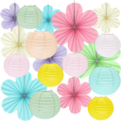 18 Pzas Set Linternas y Abanicos Flores