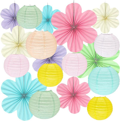 18 Pzas Set Linternas y Abanicos Flores