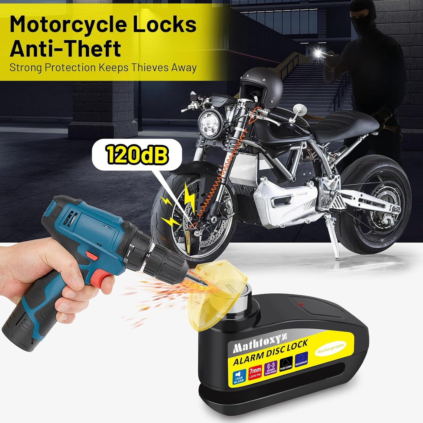 Candado recargable motocicleta alarma antirrobo