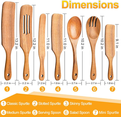 Set 7 cucharas madera cocina utensilios resistentes