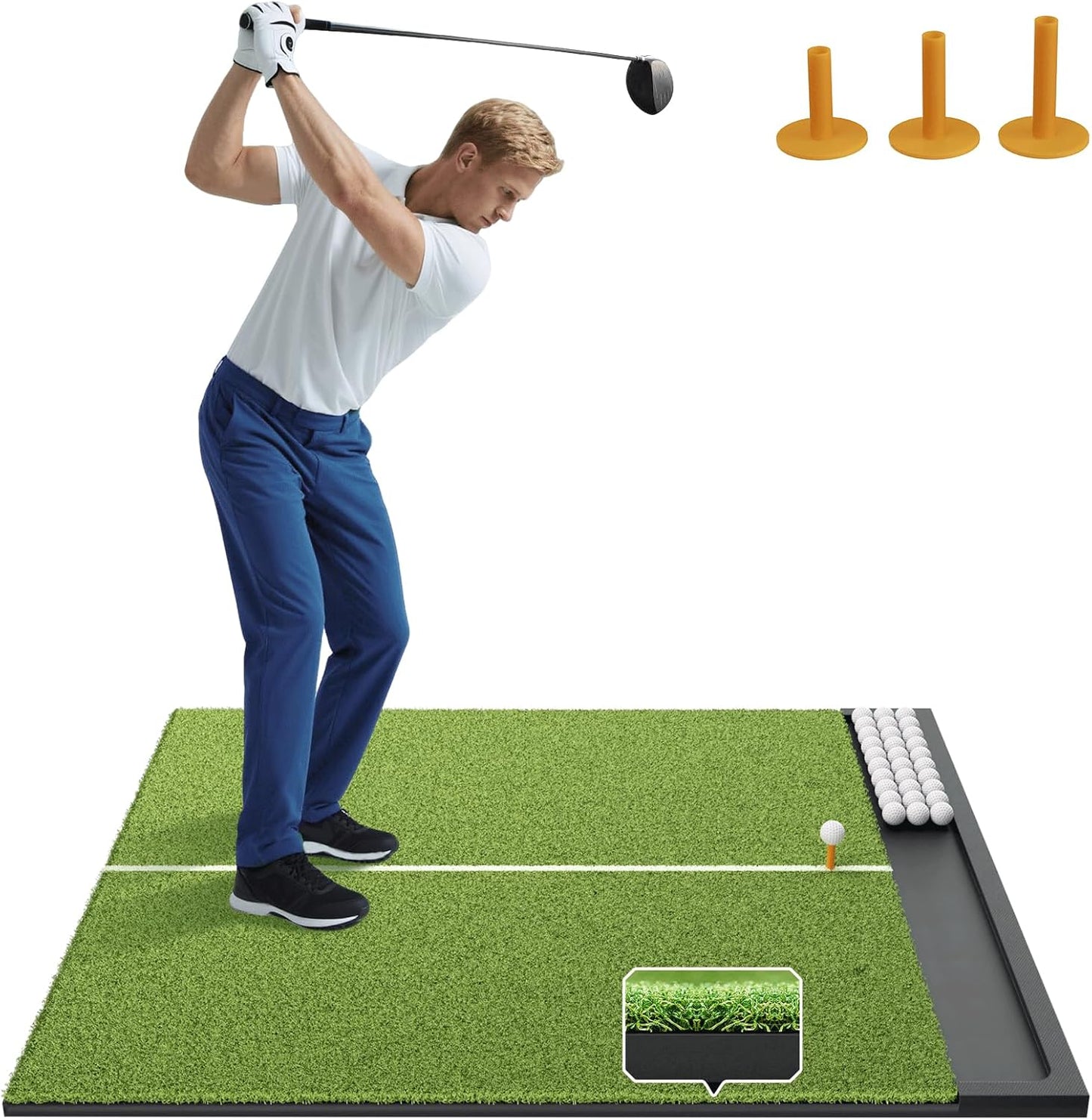 Alfombrilla golf con bandeja pelotas 5x4/6x4ft 1.024pulg