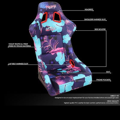 Asiento carreras estilo bucket respaldo fijo estampado