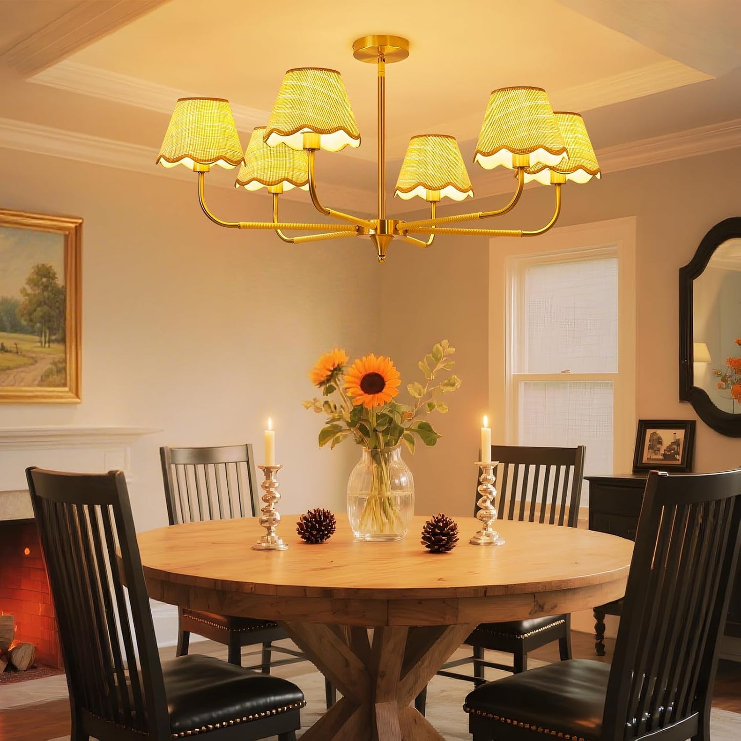 Lámpara colgante bohemia ratán 6 luces 37pulg comedor