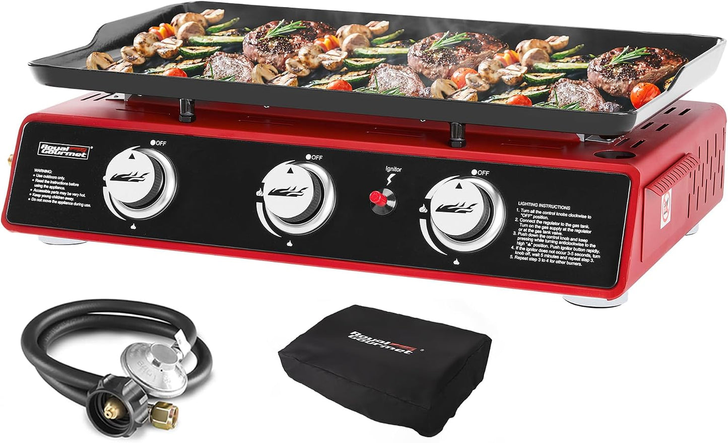 Plancha propano 3 quemadores 24pulg portátil 25500 BTU