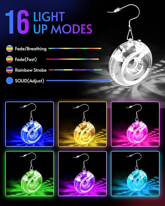 Aretes LED 16 modos inalámbricos recargables para fiestas mujer