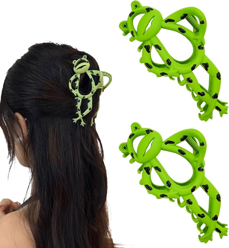 2 Pinzas Metal Cabello Rana Verde Antideslizantes Mujer Niña