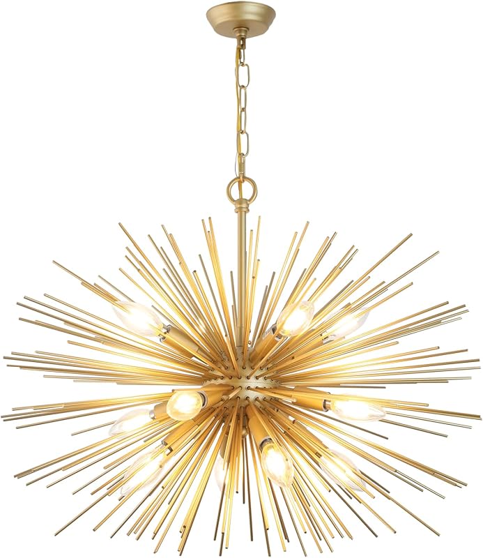 Candelabro Sputnik dorado 24" 12 luces metal sólido