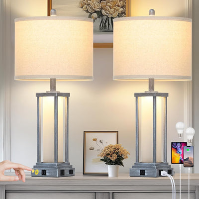Lámpara mesa vintage 27 tall 2 pzas con USB y enchufe gris